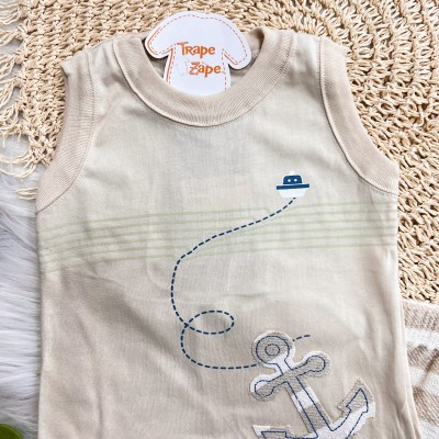 Conj. Regata Ancora e Bermuda Listrada em Linho - Areia